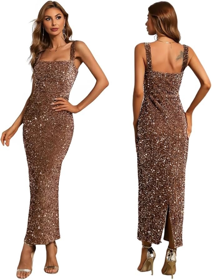 vestido longo de paetês