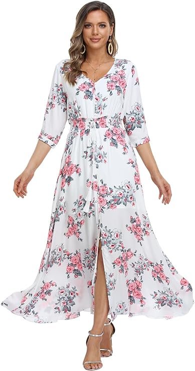 vestido longo estampado com motivos florais